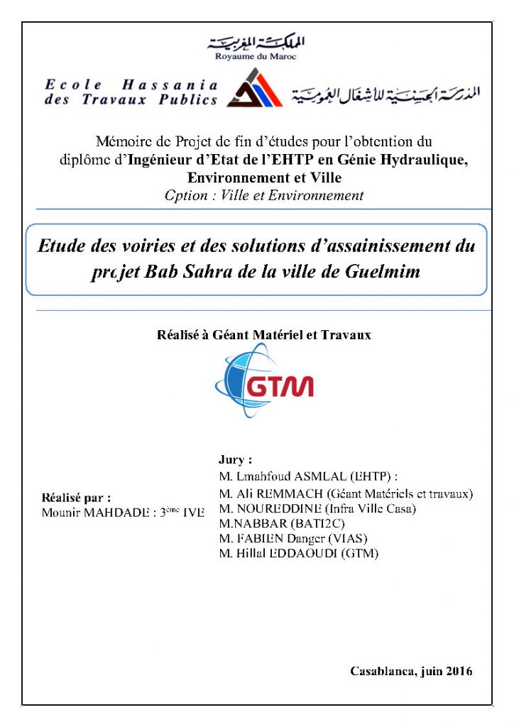 PFE : Etude des voiries et des solutions d’assainissement du projet Bab Sahra
