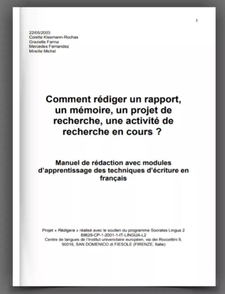 Comment rédiger un rapport ,un mémoire, un projet de recherche.