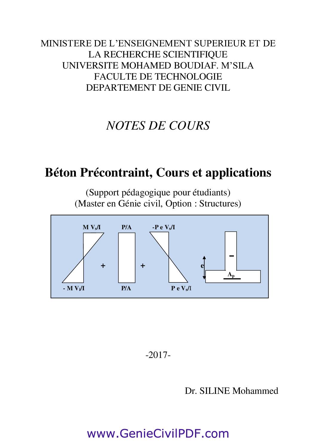Notes de cours B&eacute;ton Pr&eacute;contraint.