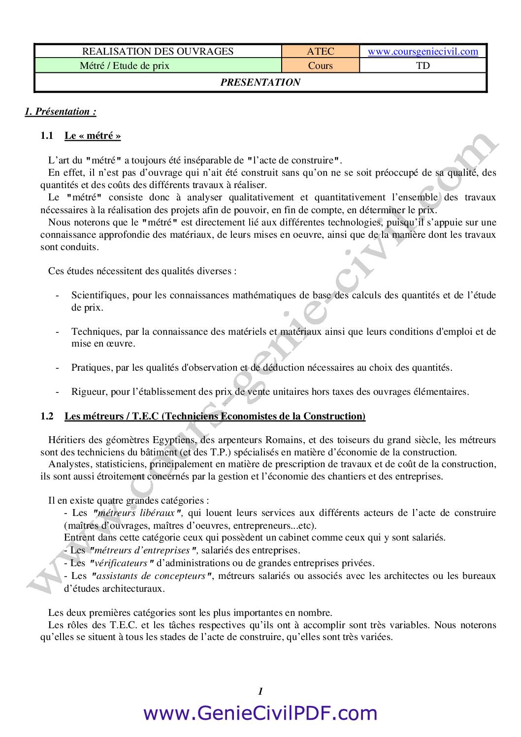 Cours Métré