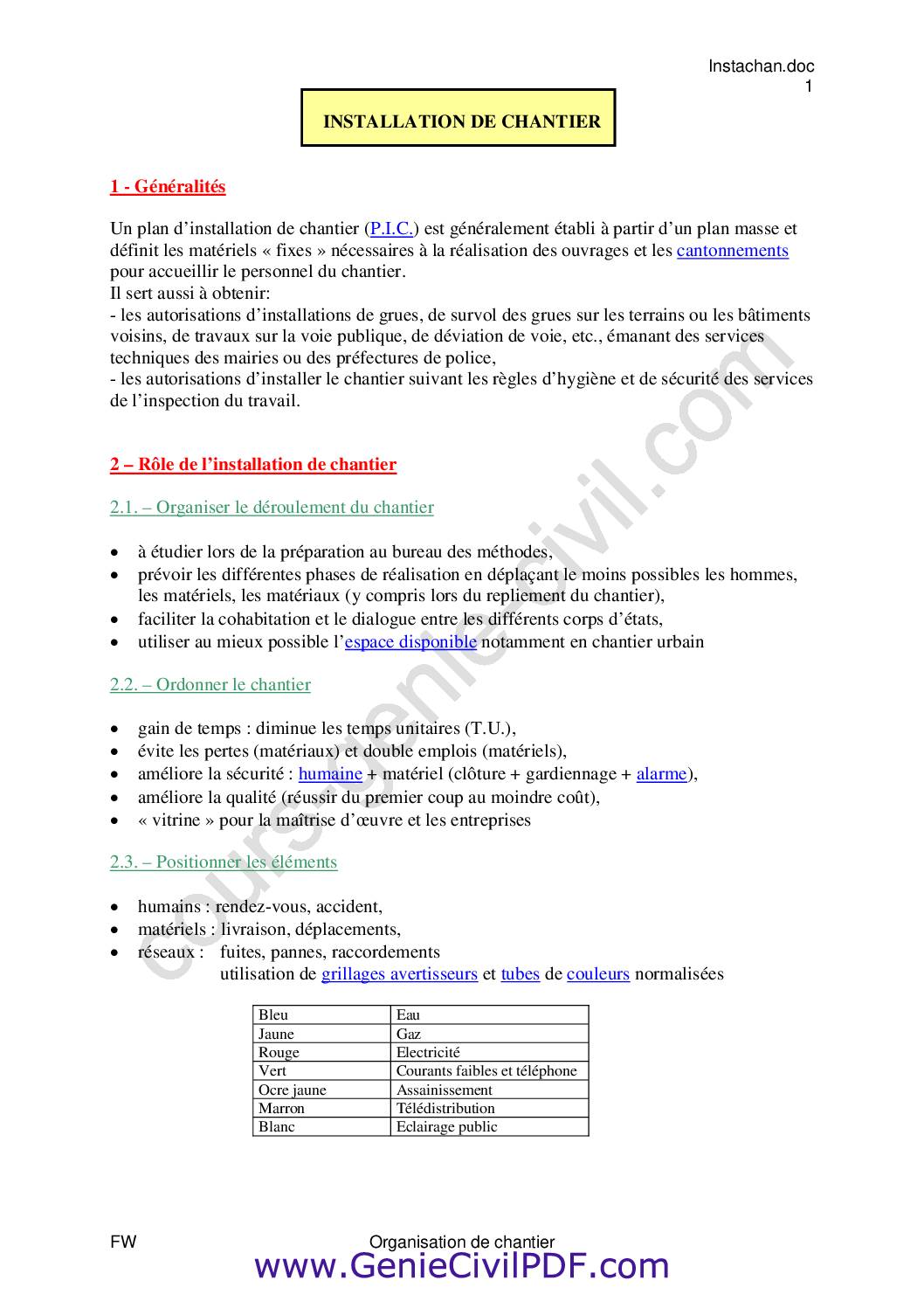 Cours installation de chantier