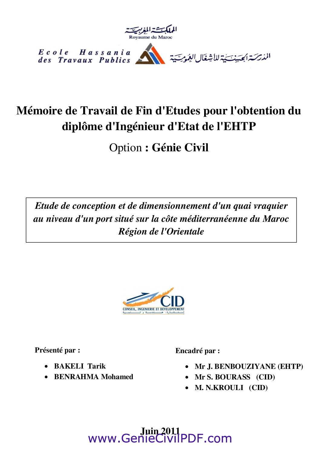 Etude de conception et de dimensionnement d’un quai