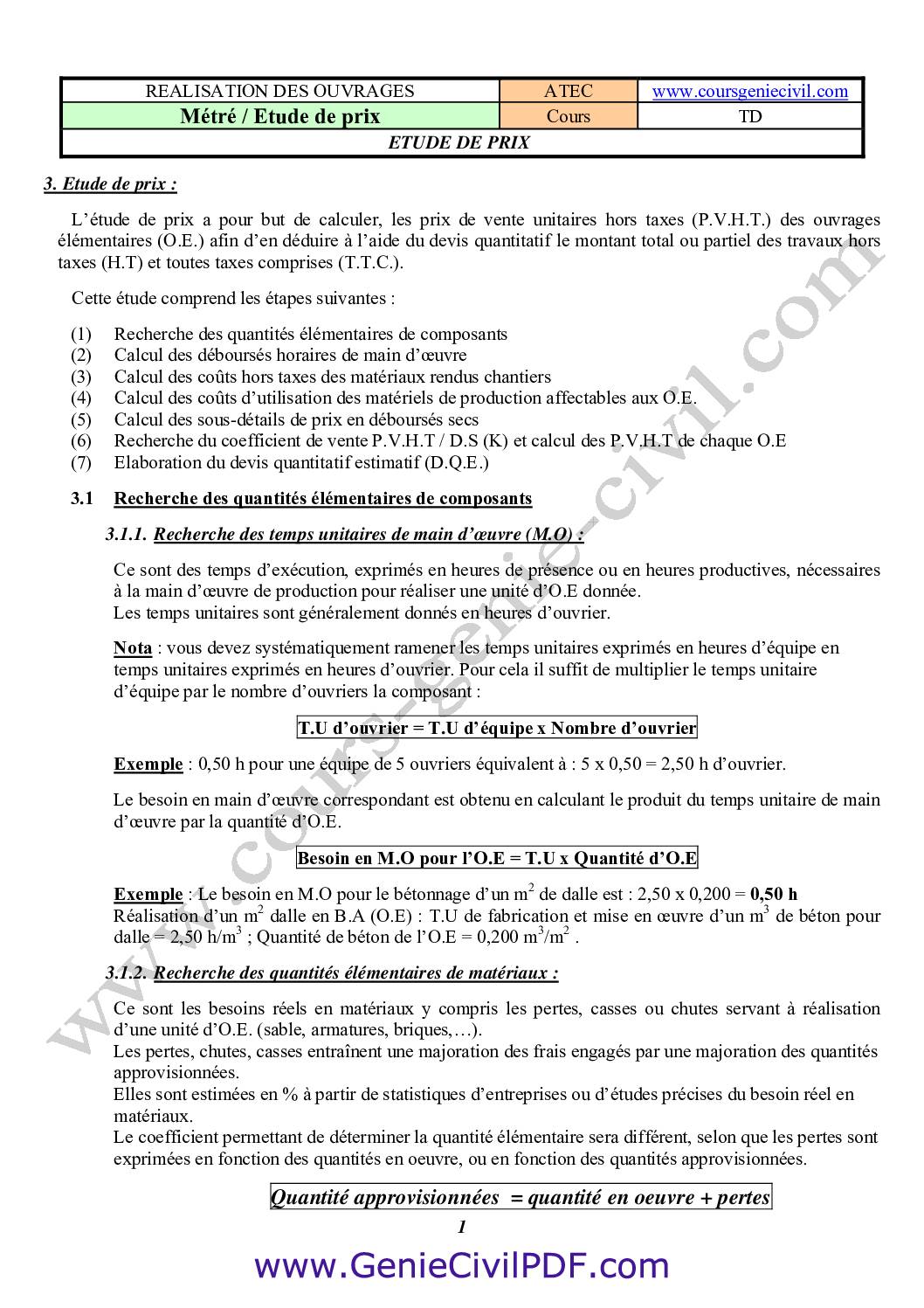 Etude de prix
