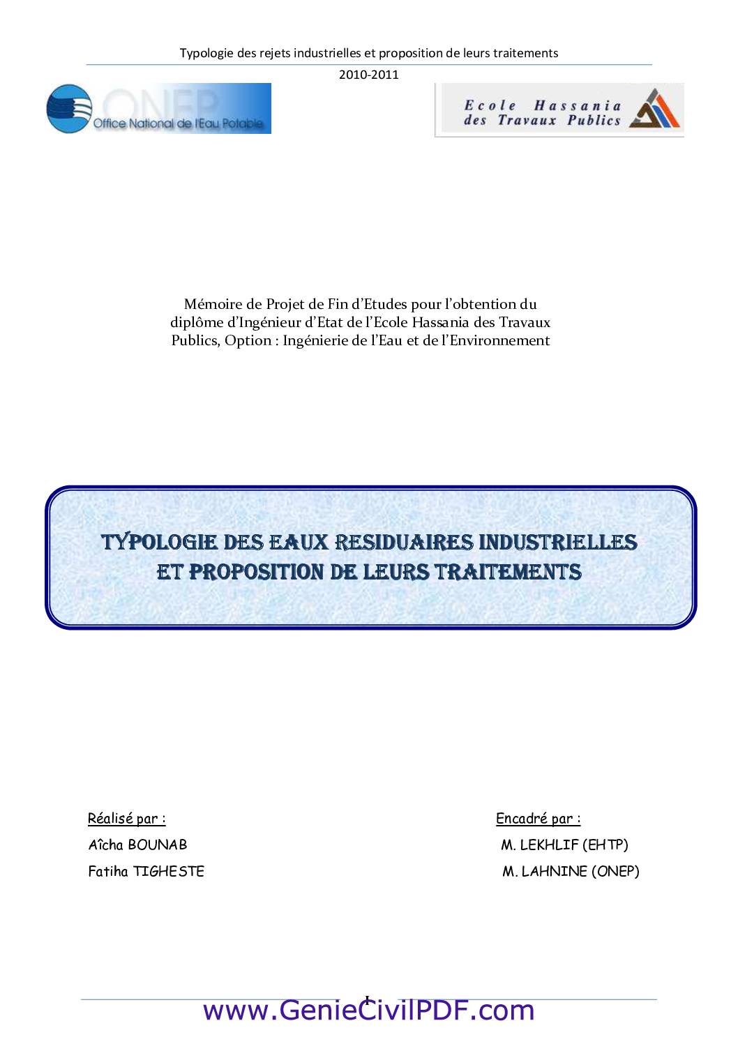 Typologie des rejets industrielles et proposition de leurs traitements
