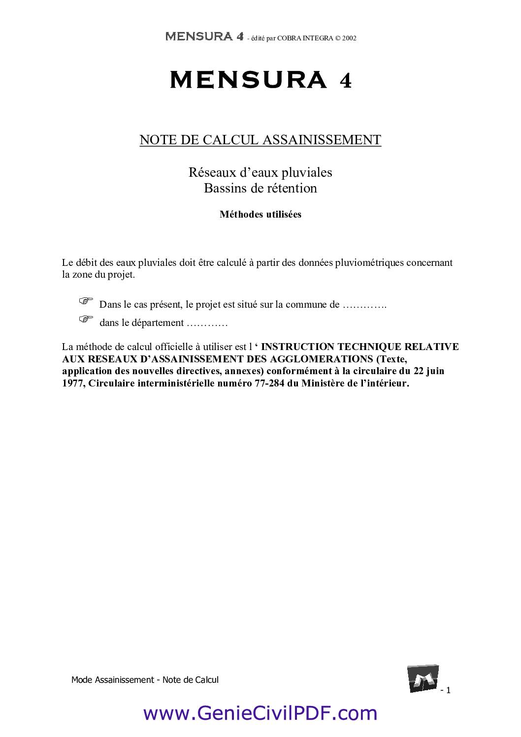 Assainissement Note de Calcul