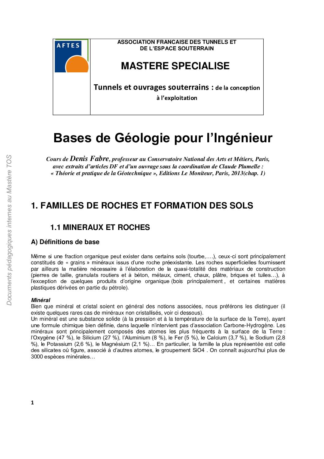 Bases de G&eacute;ologie pour l’ingenieur