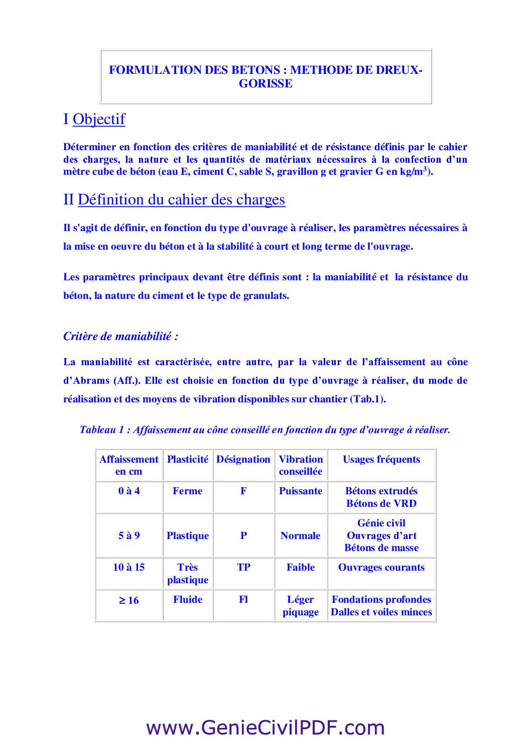 FORMULATION DES BETONS METHODE DE DREUX GORISSE