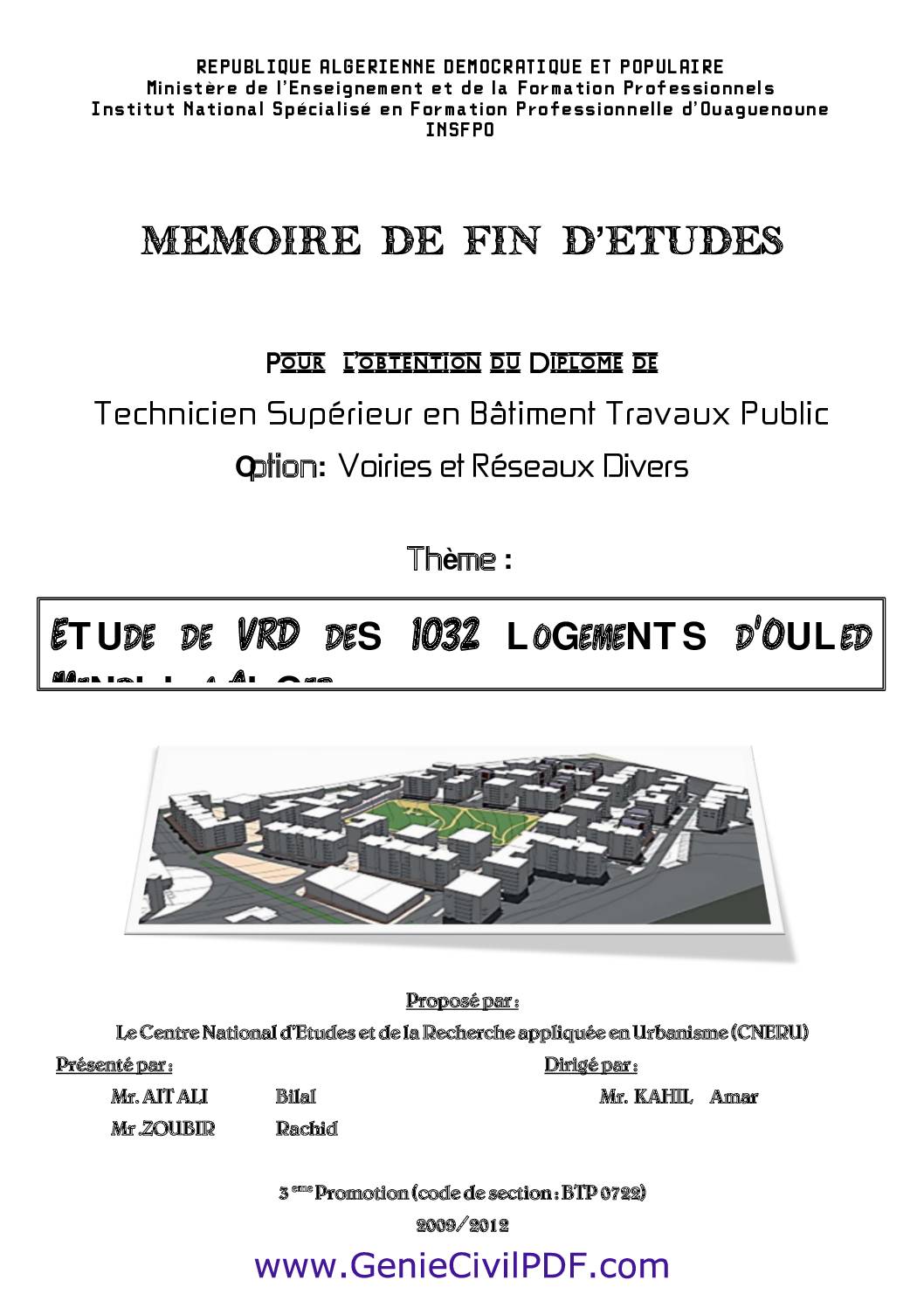 memoire VRD, etudes VRD des 1032 logements ouled mendil