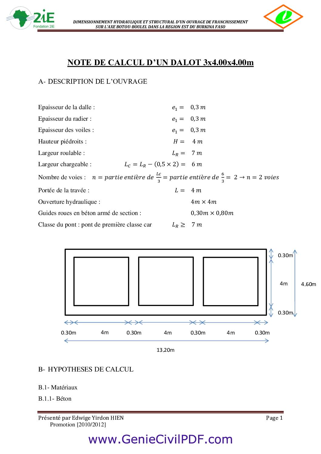 Note de Calcul Dalot