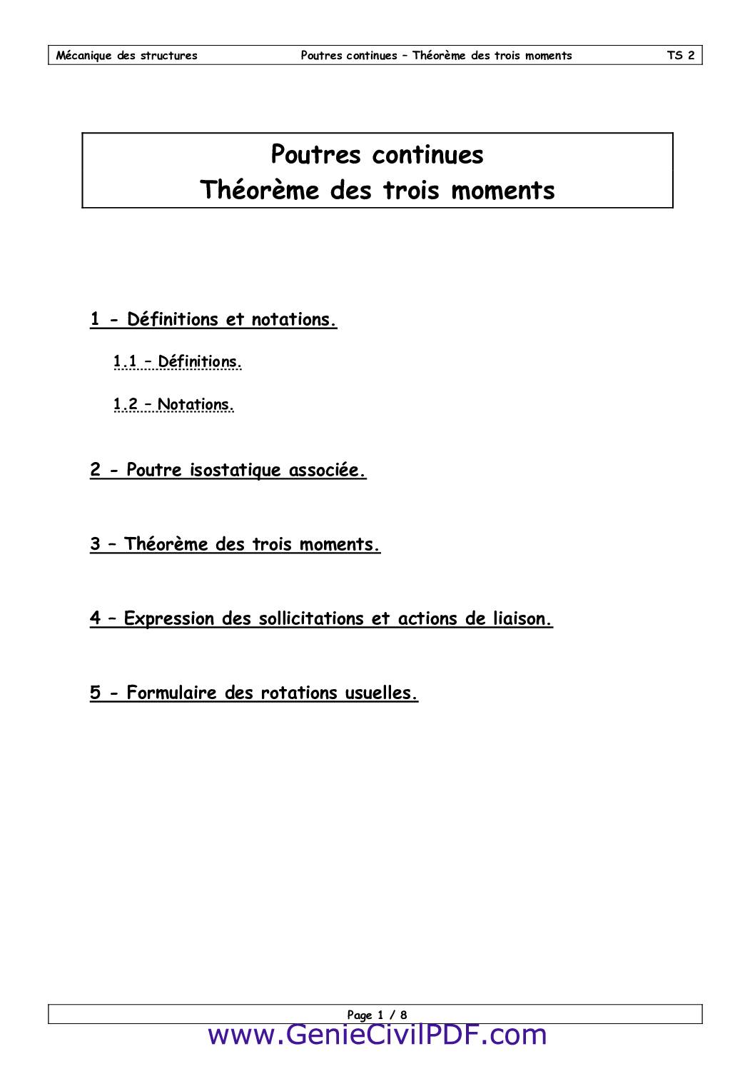 Th&eacute;or&egrave;me des trois moments : Poutres continues