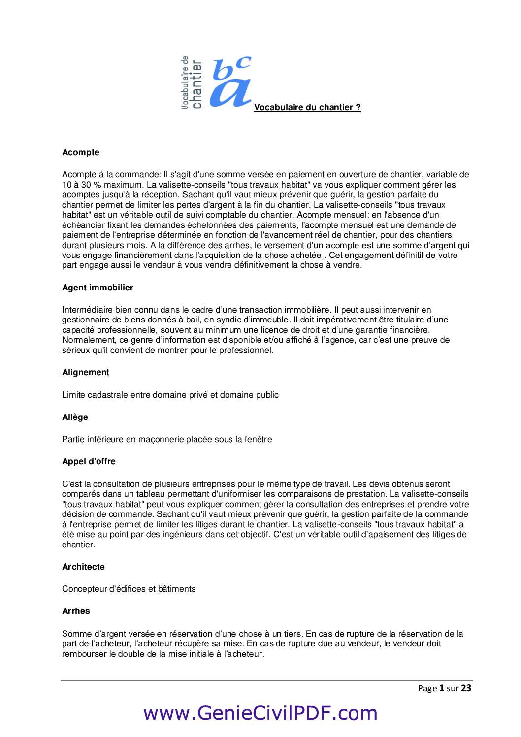 Vocabulaire du chantier