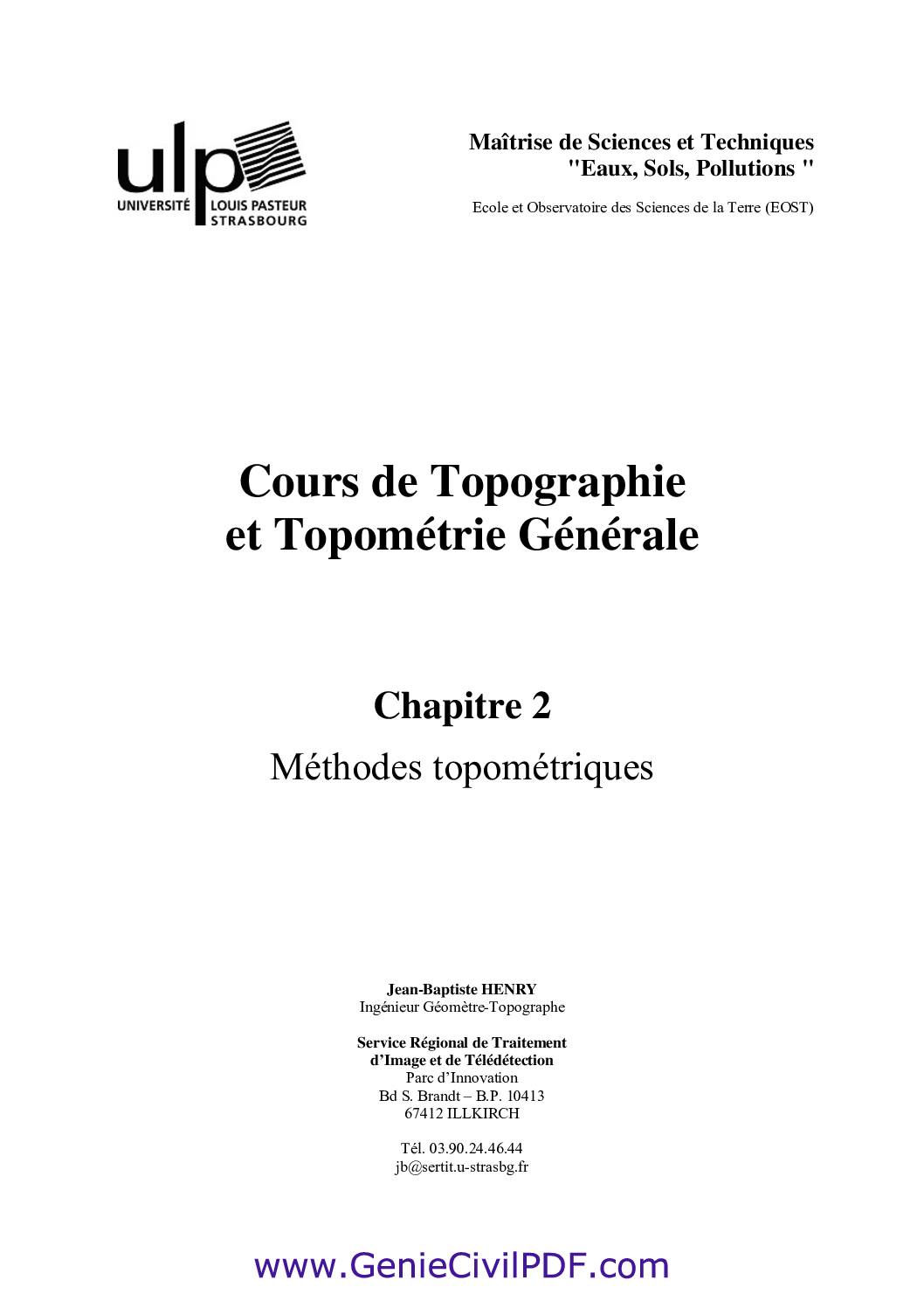 Cours de Topographie et Topom&eacute;trie G&eacute;n&eacute;rale TOME 2