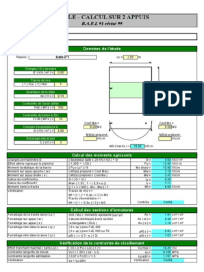 Fichier Excel sur Calcul des dalles en Béton Armé