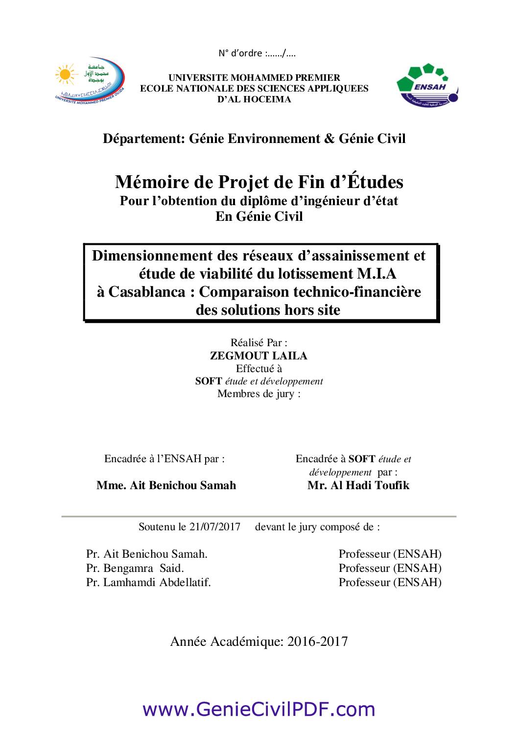 Dimensionnement des réseaux d’assainissement et étude de viabilité du lotissement M.I.A