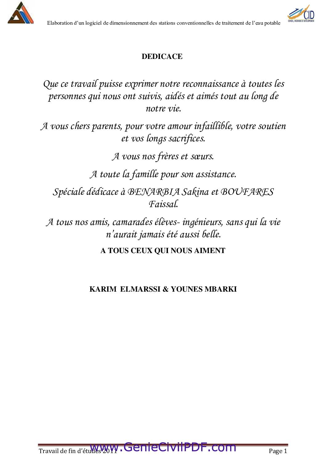 Elaboration d’un logiciel de dimensionnement des stations conventionnelles de traitement de l’eau potable