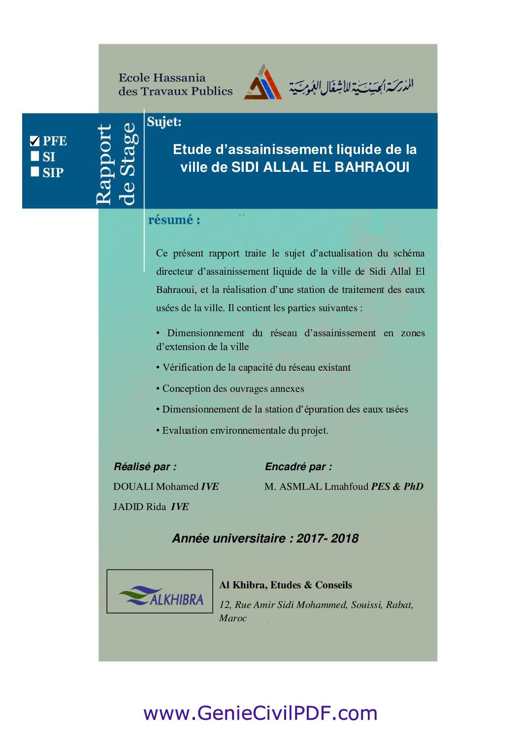 Etude d’assainissement liquide de la ville de SIDI ALLAL_EHTP