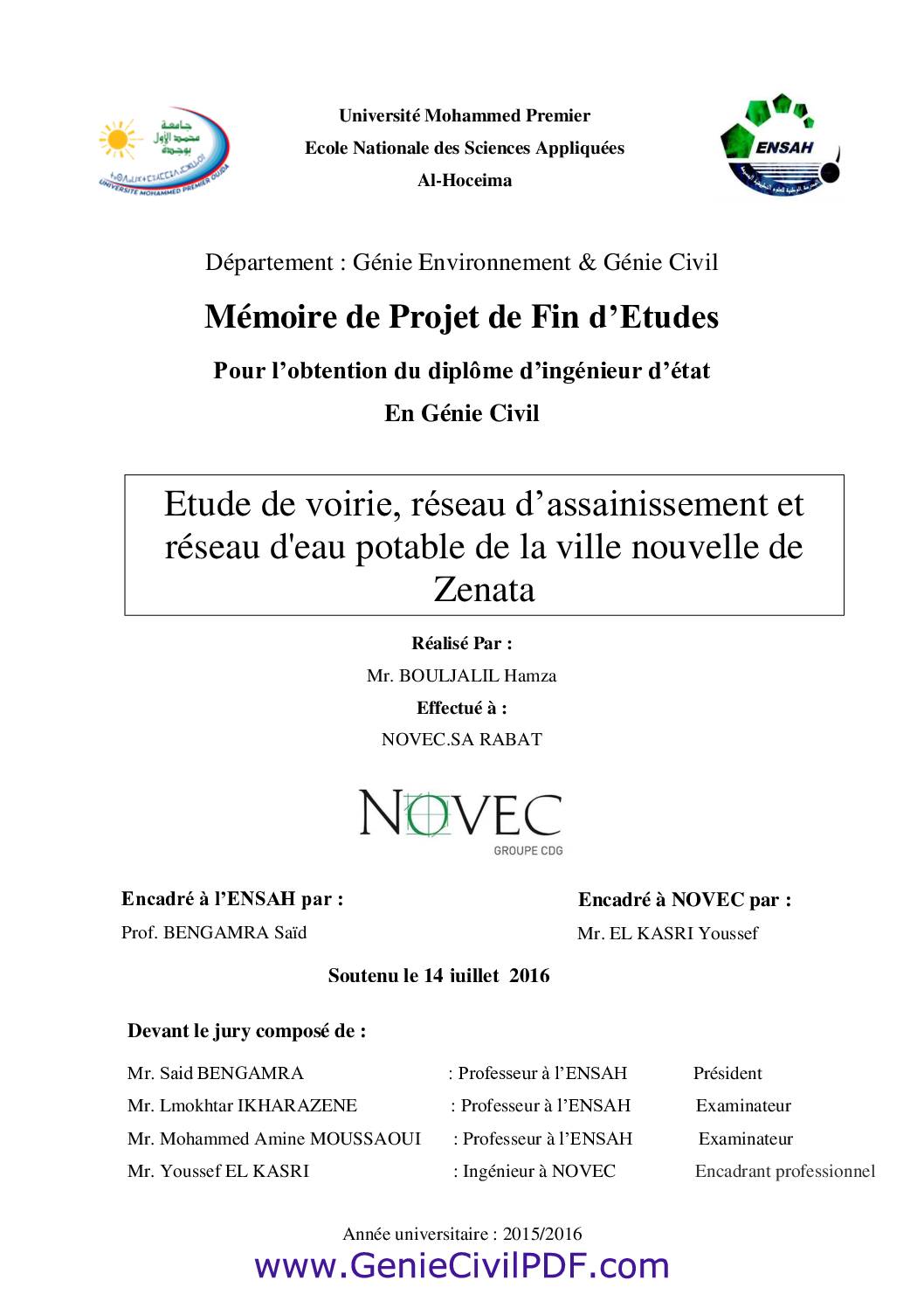 Etude de voirie, réseau d’assainissement et réseau d’eau potable de la ville nouvelle de Zenata