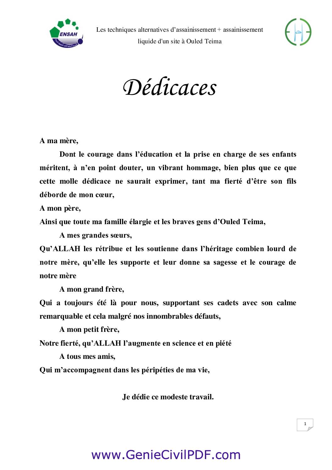 Les techniques alternatives d’assainissement + assainissement liquide d’un site à Ouled Teima