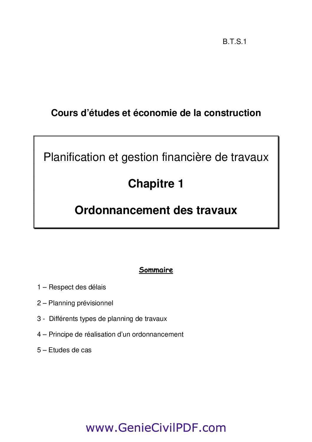 Planification et gestion financière de travaux de la construction