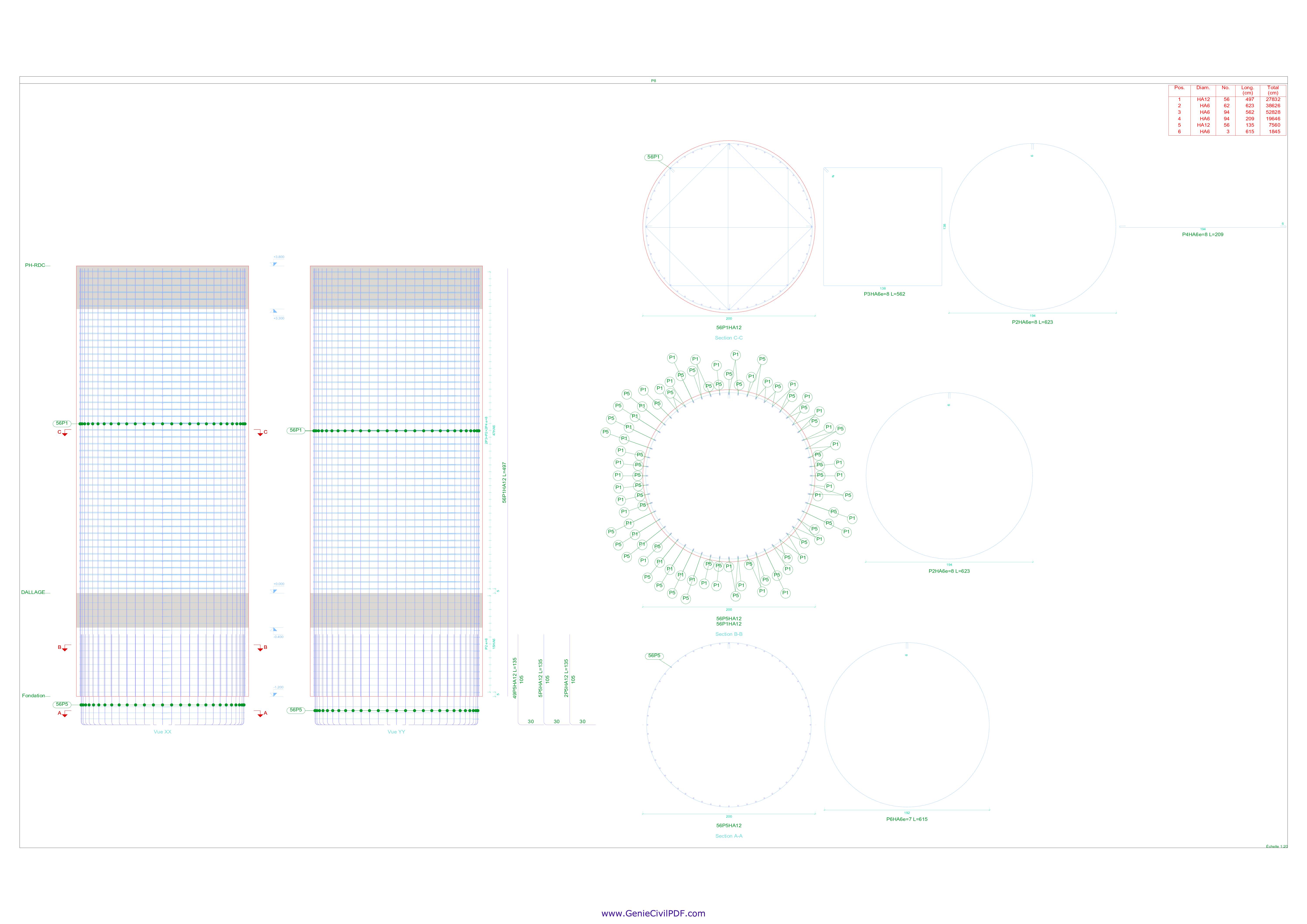 Schéma de façonnage pour un poteau de 2m de Diamètre