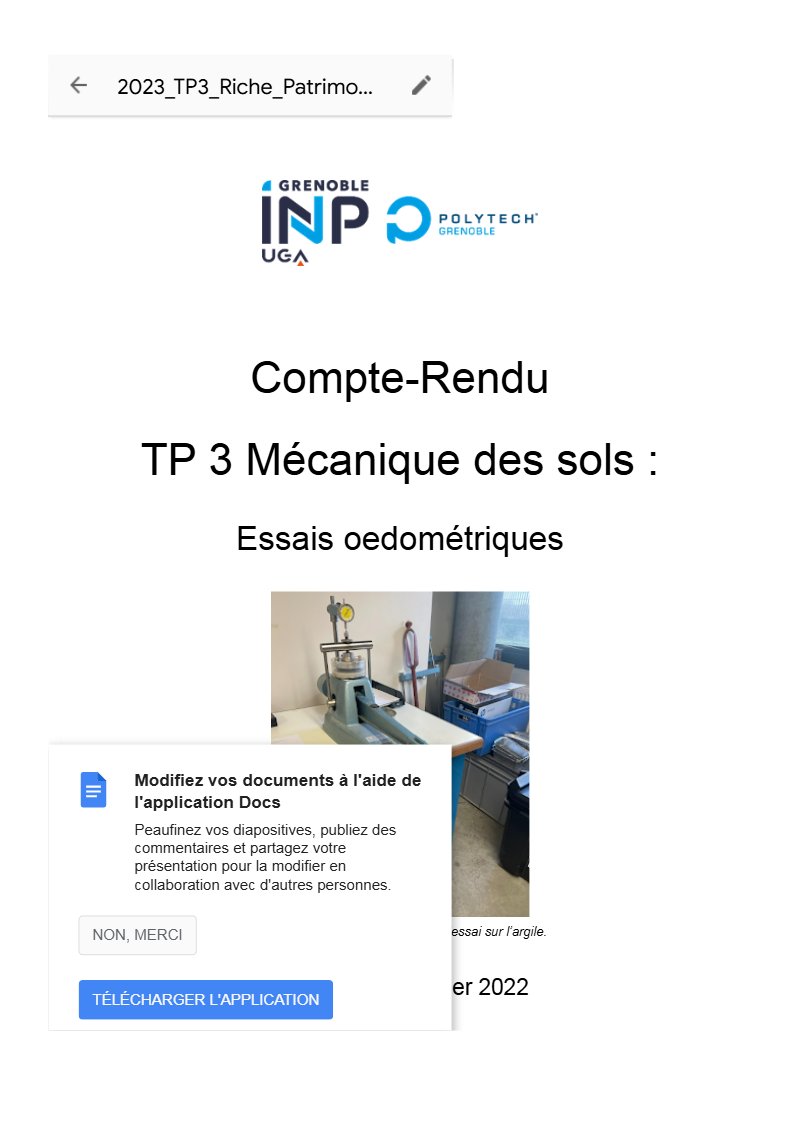Compte rendu de TP de mécanique des sols : essais œdométriques sur argile et sable (Casagrande et Taylor)