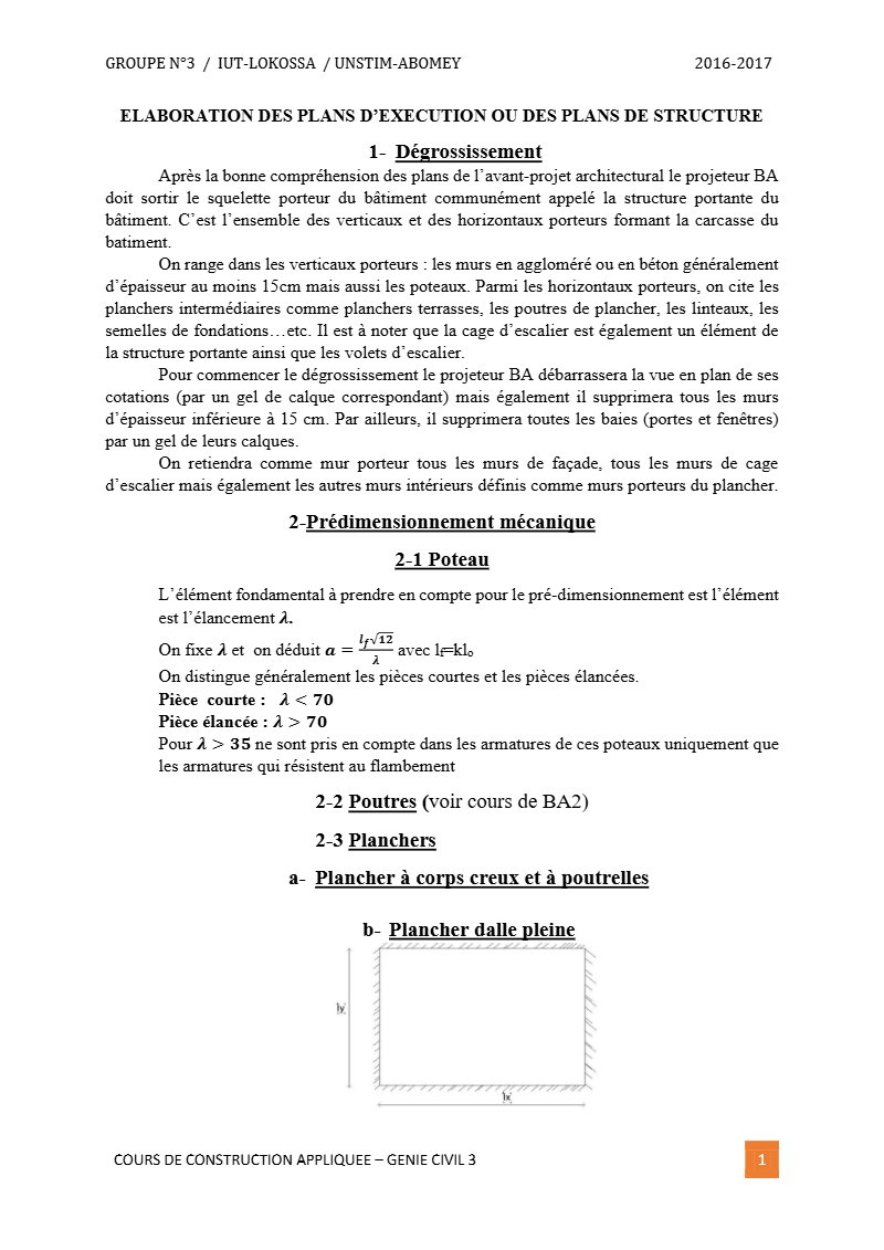Cours de construction appliquée : structure, planchers, semelles et escaliers (PDF)