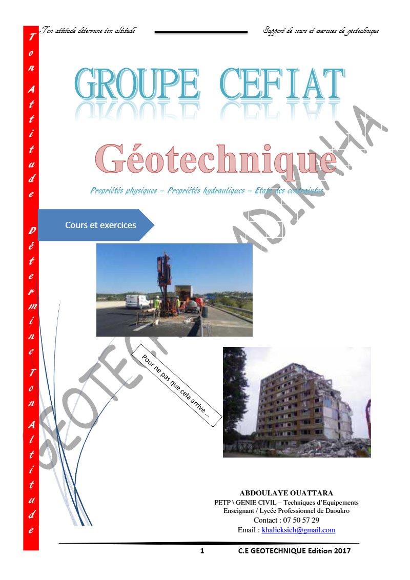 Cours et exercices de géotechnique pour le BTS : identification, compactage, hydraulique des sols et cisaillement (PDF)