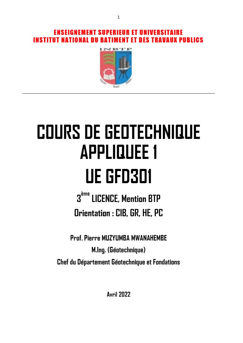 Cours de géotechnique appliquée (L3) : poussée et butée, portance des fondations, murs et talus (PDF)