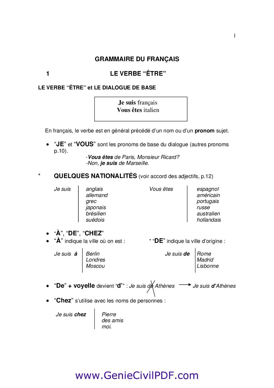 Cours Grammaire Du Français