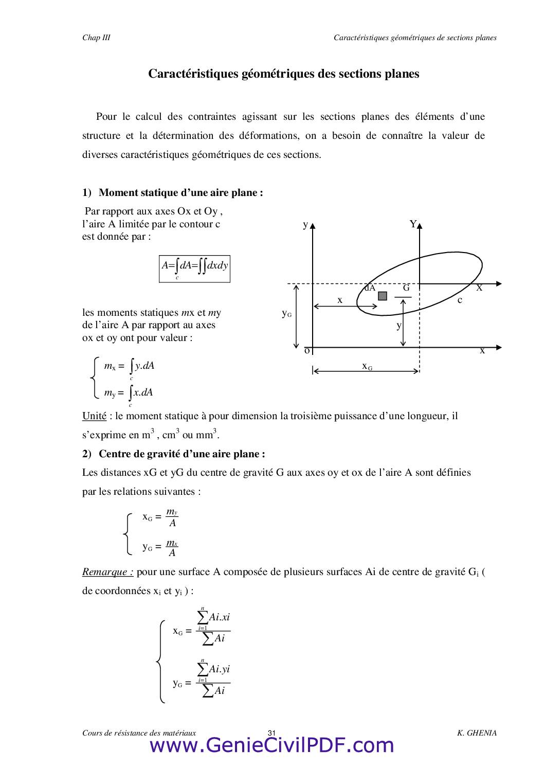 Cours RDM Caracteristiques geometriques des sections planes