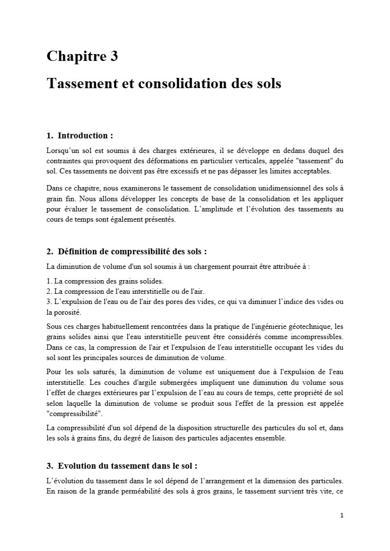 Cours de tassement et consolidation des sols : méthode œdométrique et degré de consolidation (PDF)