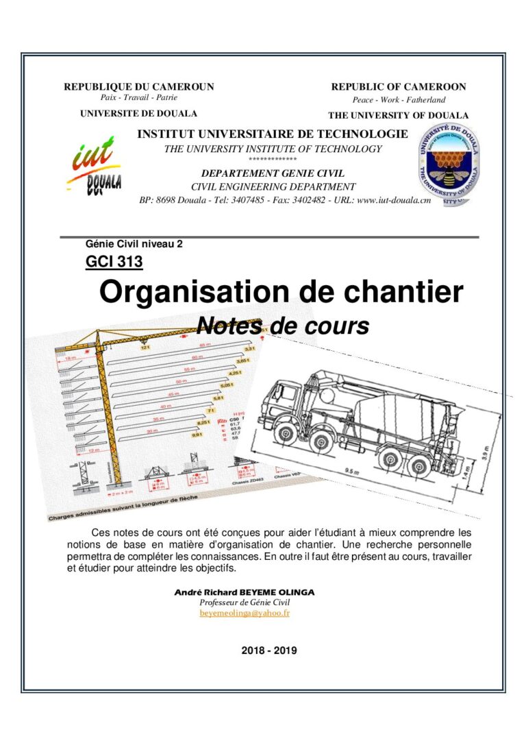 Organisation de chantier : cours complet de l’IUT de Douala (PDF)