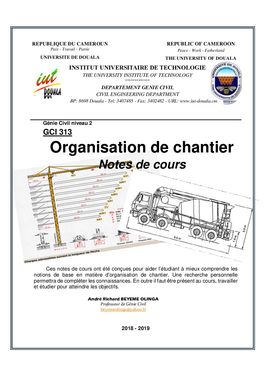 Couverture du cours d’organisation de chantier de l’IUT de Douala