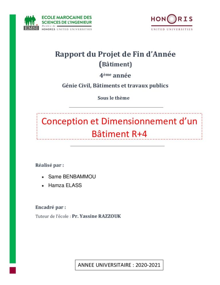 Projet de bâtiment R+4 à Kénitra : conception et dimensionnement (PDF)