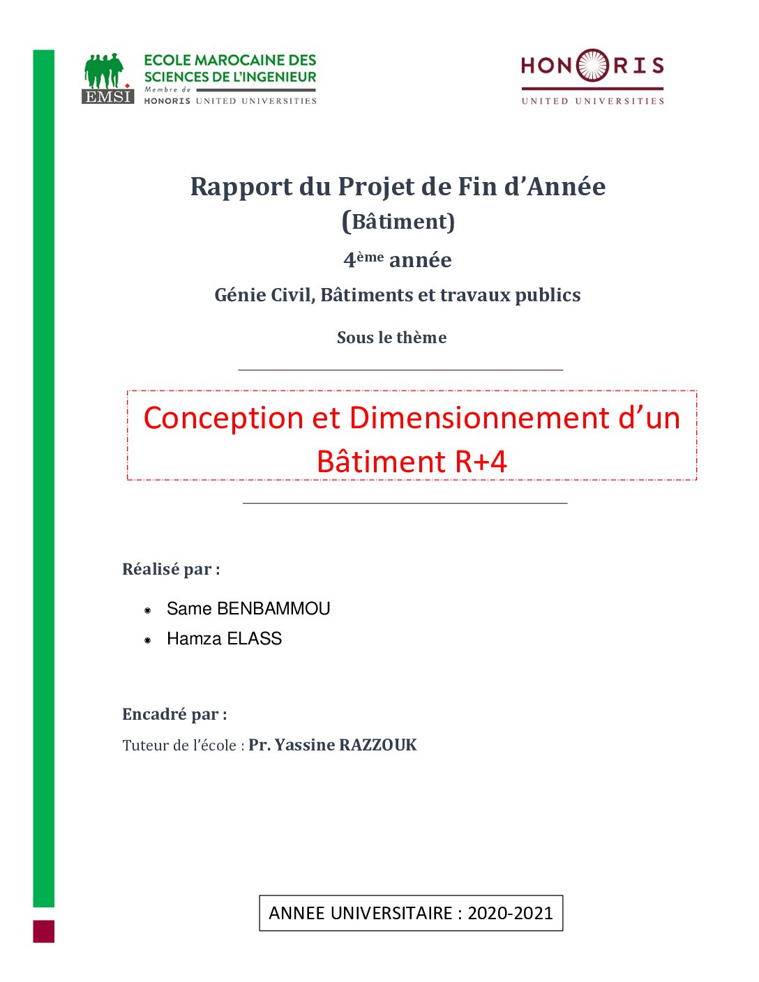 Couverture du rapport de projet de bâtiment R+4 à Kénitra