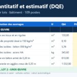 Aperçu du modèle Excel de DQE bâtiment par lots