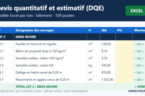 Devis quantitatif et estimatif (DQE) d’un bâtiment sur Excel : modèle par lots et mode d’emploi