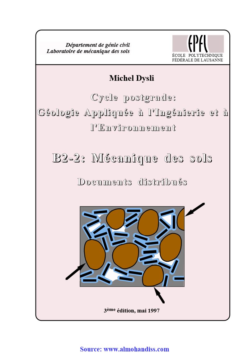 Mécanique des sols : documents de cours de niveau postgrade (classification USCS, contraintes, essais) (PDF)