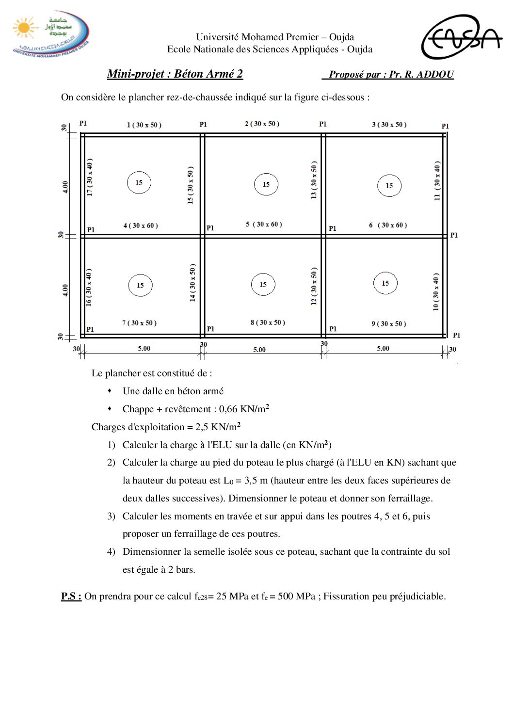 Mini-projet de béton armé : dalle, poteau, poutres et semelle – PDF