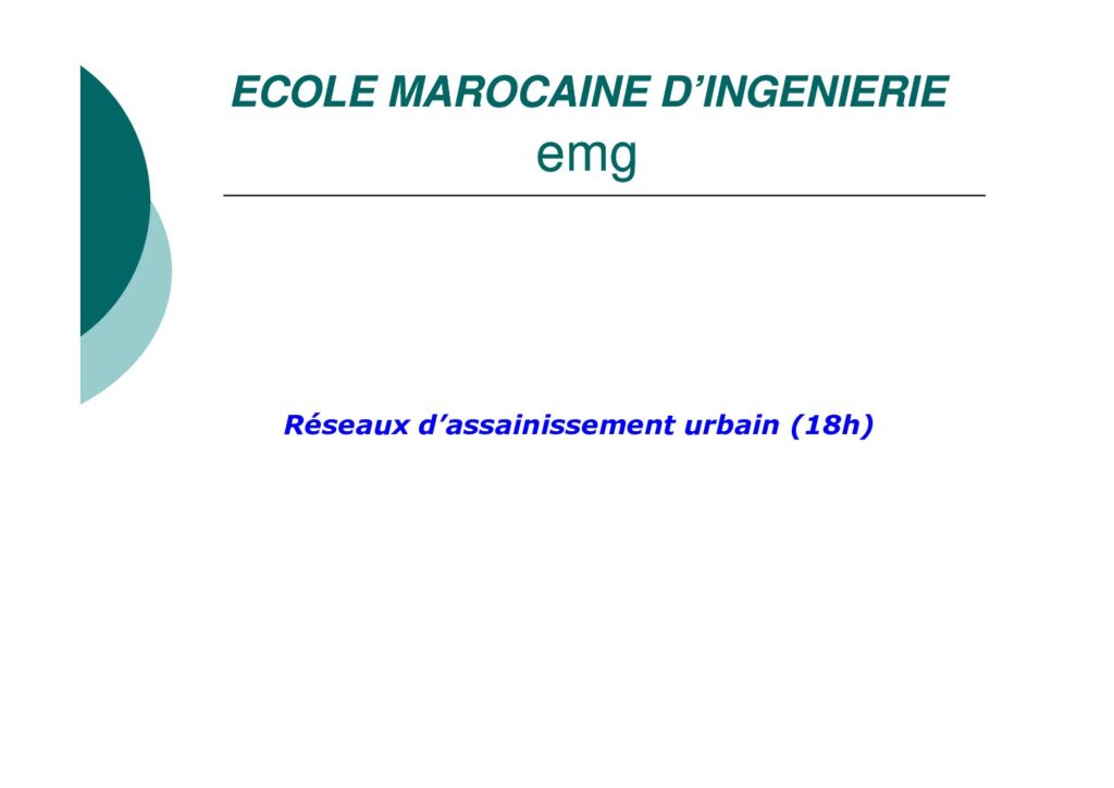 Réseaux d’assainissement urbain : introduction et évaluation des débits d’eaux usées (cours, chapitres 1 et 2, PDF)