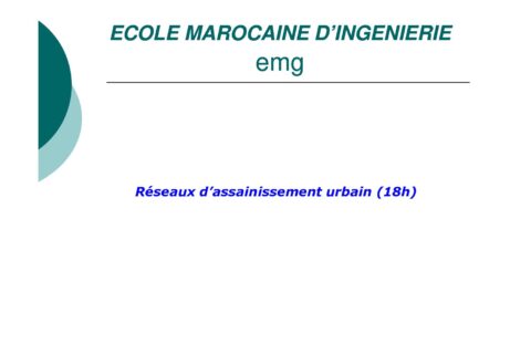 Réseaux d’assainissement urbain : introduction et évaluation des débits d’eaux usées (cours, chapitres 1 et 2, PDF)