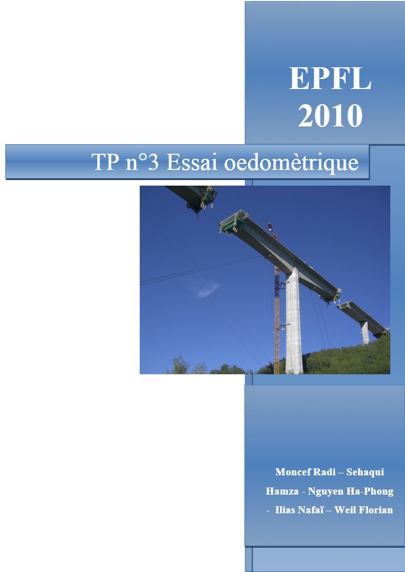 TP d’essai œdométrique : compte rendu avec calculs (indice de compression, σ’p, cv)