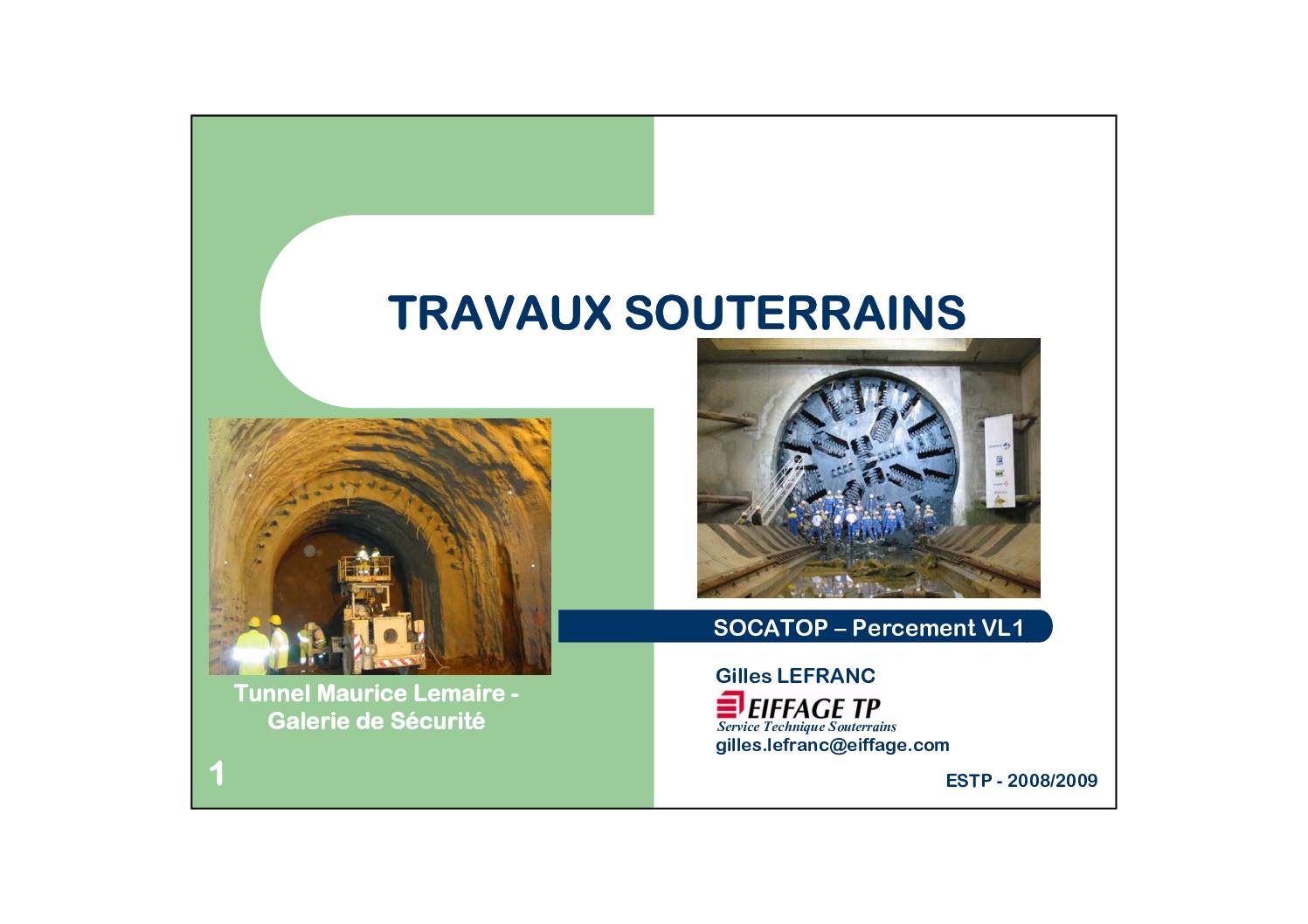 Cours de travaux souterrains et tunnels (ESTP) – PDF